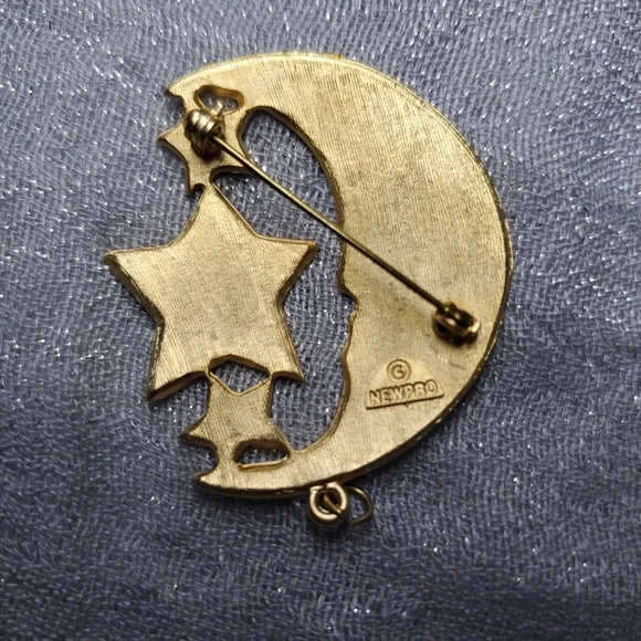 Vtg Newpro Celestial Brooch Full Set Gold Tone Sun Moon Planet Glitter Enamel - Picture 7 of 9
